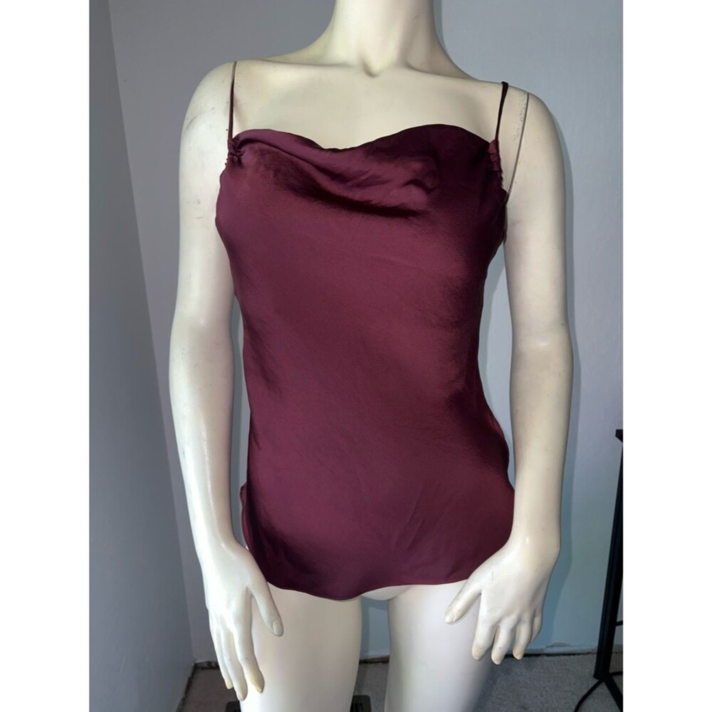 Aritzia Wilfred Burgundy Satin Scoop Neck Y2K Tank Top Camisole. Size Small. - Picture 3 of 6